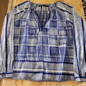 Coster Copenhagen 100% Cotton Blue Graphic Print Long Sleeve Blouse 21" P2P